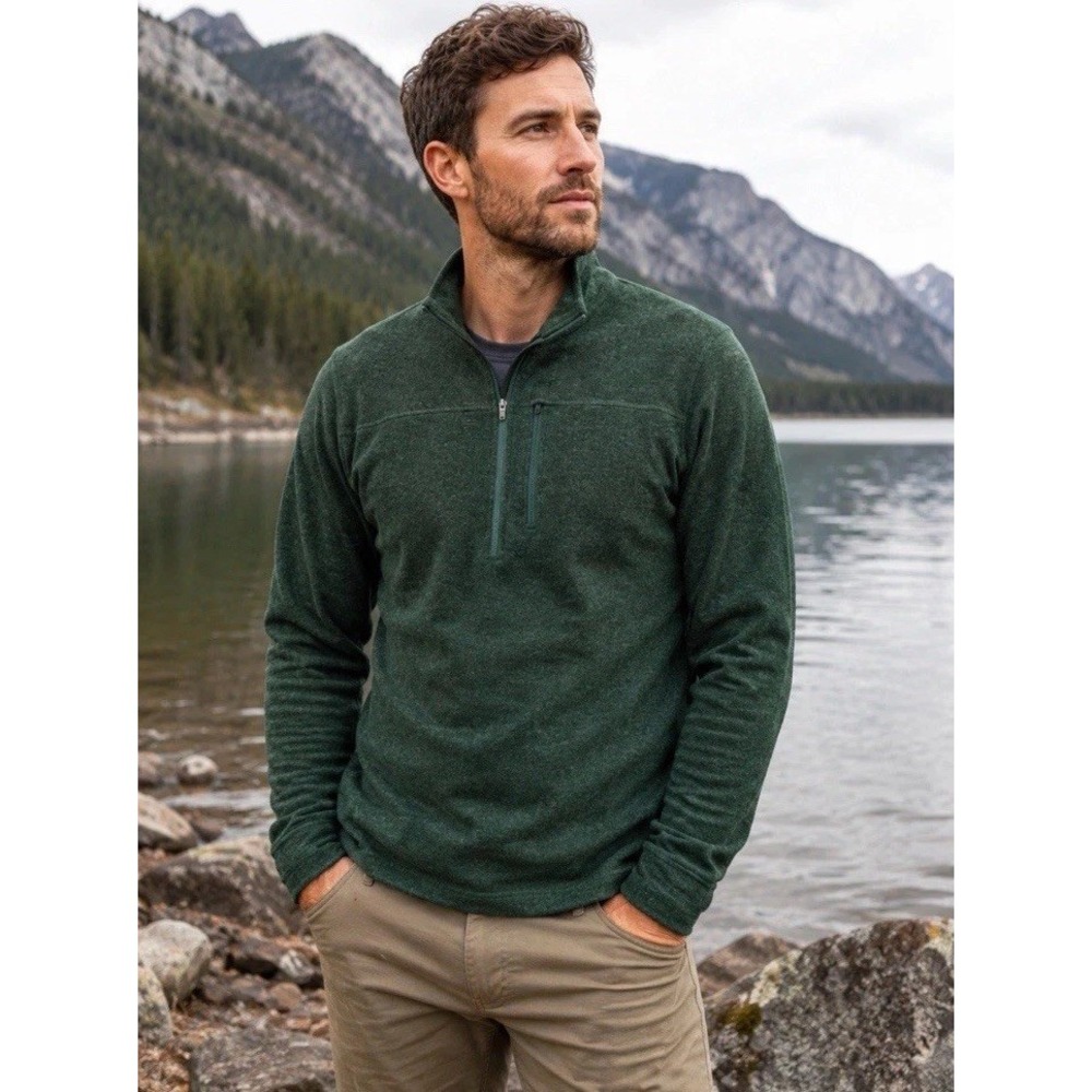 Ibex Merino Wool 1/2 Zip Pullover Men's Size L USA Made Green Hiking Outdoors
